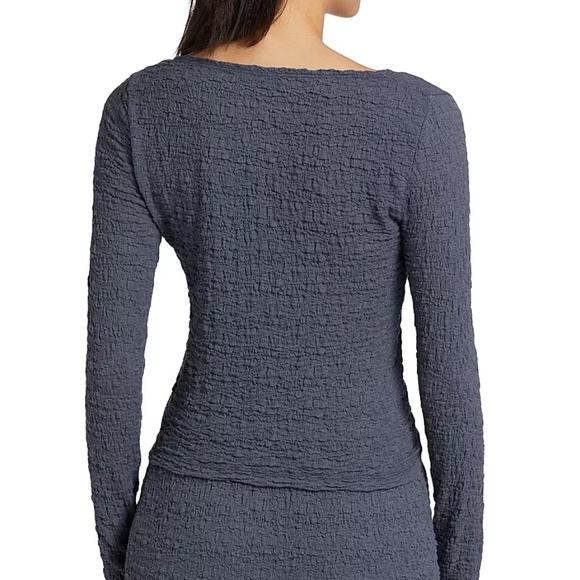 Vince Smocked Button Front Top Long Sleeve Dark Blue Size Small $195 - Picture 7 of 13